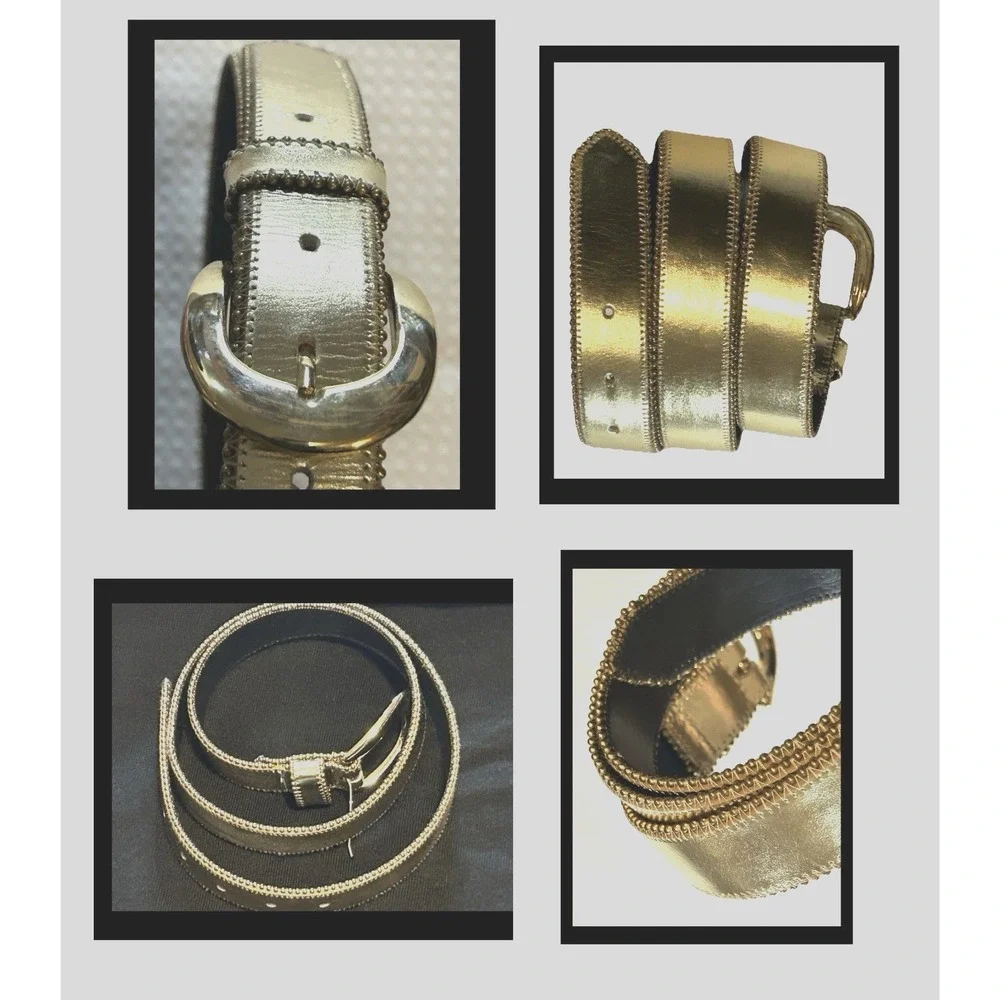 Two Blondes - Women's - Gold Colored Belt Genuine Soft Leather Buckle - 1